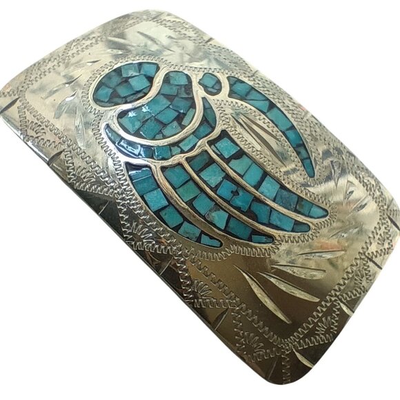 Johnson & Held Vintage Handcrafted Silver Belt Buckle Turquoise Inlay Bear Paw - Picture 8 of 9